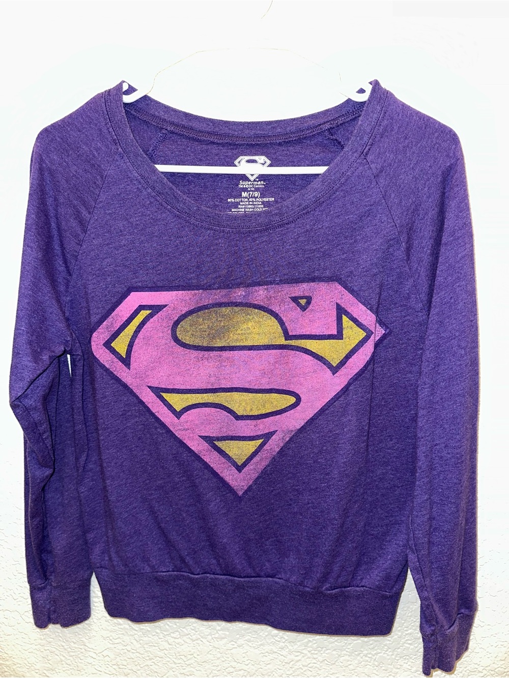 Superman DC Comics Juniors M 7/9 Purple Long Sleeve Shirt